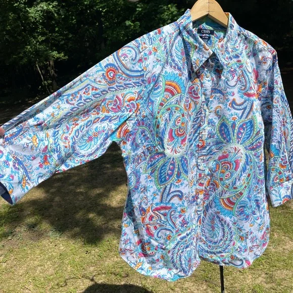 Chaps Paisley Button-Up Shirt Blouse Women’s Size 2X Plus Size Boho - Picture 10 of 16